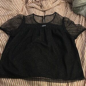 J. Crew Black Sheer Blouse with Gold Dots